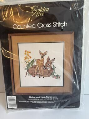 Golden Bee MOTHER AND FAWN PICTURE Counted Cross Stitch Kit #60204 Vtg 1985